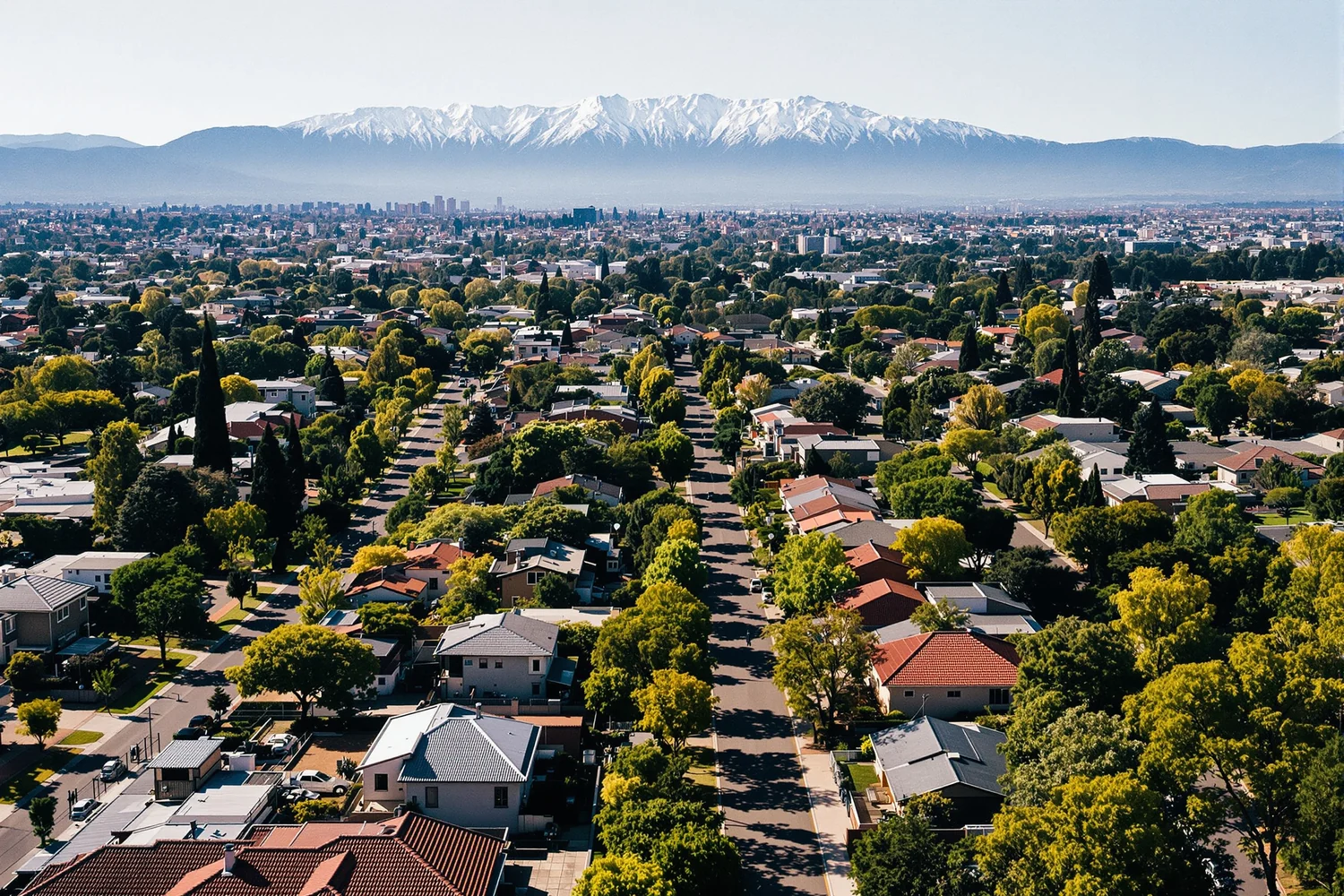 Barrio residencial de Mendoza con la cordillera al fondo